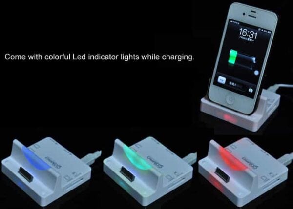 Iphone 4/4s - Docking Station Med Card-reader - Hvid