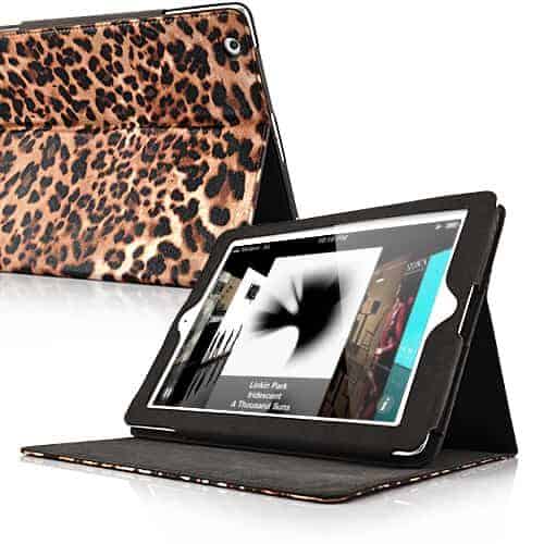 Leopard Pattern Folio Stand Leather Case - Brun