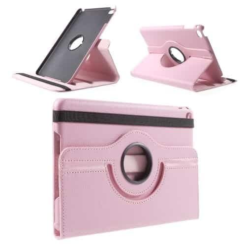 Ipad Mini 4 (a1538, A1550) - Litchi 360 Graders Pu Læder Stand Etui Cover - Lyserød