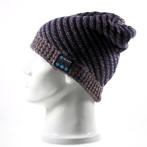 bluetooth hovedtelefon vintervarm twill hat med mikrofon – blå / brun / hvid