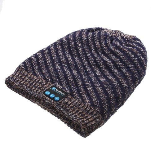 bluetooth hovedtelefon vintervarm twill hat med mikrofon – blå / brun / hvid
