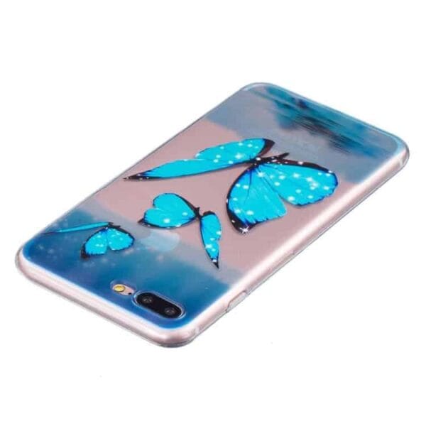 Iphone 7 Plus – Tyndt Tpu Etui – Skinnende Blå Sommerfugle