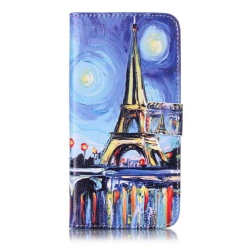 Iphone 7 Plus - Pu Embossed Læder Pung Med Kortslots - Berømte Eiffeltårn