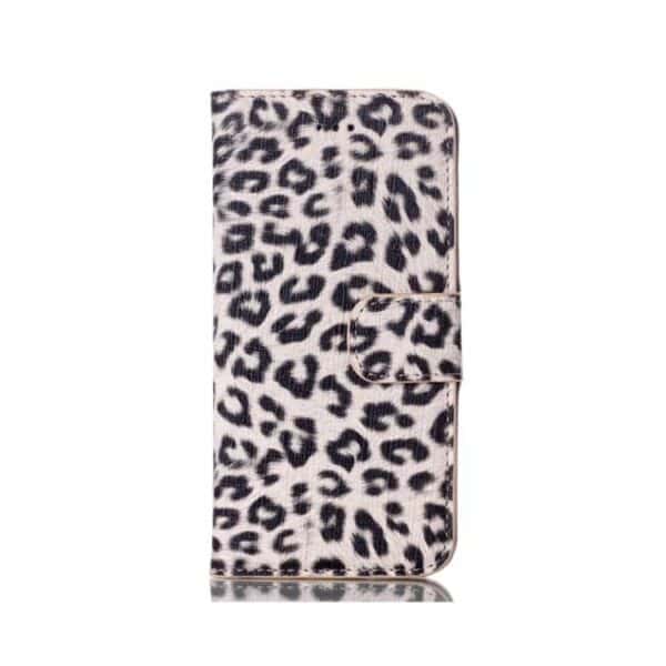 Iphone 7 - Leopard Mønster Pu Læder Cover Med Kortslots - Grå