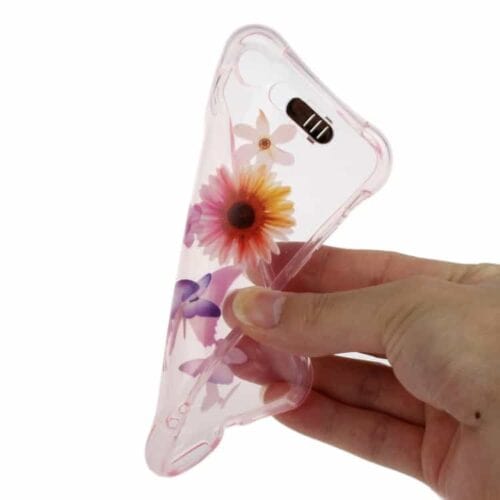 Iphone 7 - Lysende Cover Ved Opkald Beskyttende Tpu Cover - Blomster Og Lilla Sommerfugle
