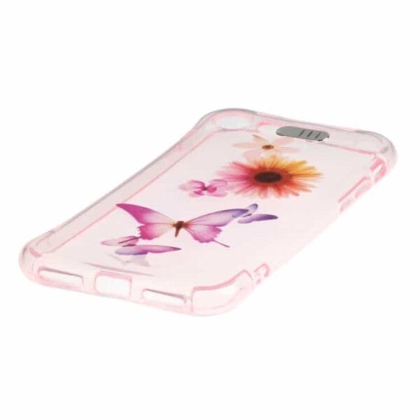 Iphone 7 - Lysende Cover Ved Opkald Beskyttende Tpu Cover - Blomster Og Lilla Sommerfugle