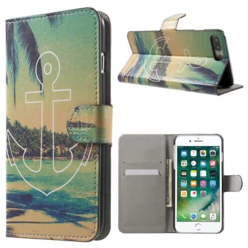 Iphone 7 Plus - Mønstret Folio Pu Læder Pung Stand Cover - Anker Og Hav