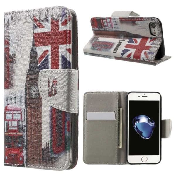 Iphone 7 - Mønstret Printet Pu Læder Pung Etui - Uk Flag Og Big Ben