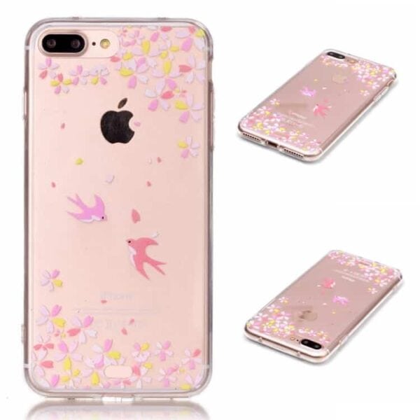 Iphone 7 Plus - Tpu Kanter Og Akryl Back Hybrid Cover - Blomster Og Fugle