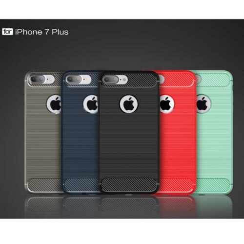 Iphone 7 Plus - Robust Børstet Tpu Back Cover Med Carbon Fiber - Cyan