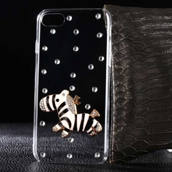 iphone 7 – funklende rhinsten hard pc cover – sort og hvid zebra