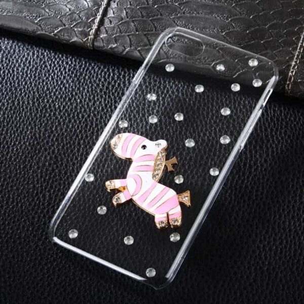 Iphone 7 - Funklende Rhinsten Hard Pc Cover - Lyserød Og Hvid Zebra