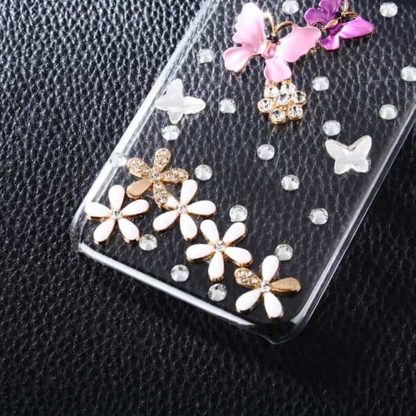 Iphone 7 - Funklende Rhinsten Hard Pc Cover - Sommerfugle Og Blomster