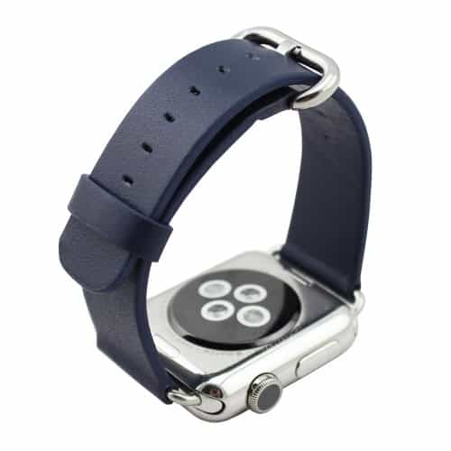 apple watch 38mm - 40mm ægte læder armbånd med 2 metalbånd connector spænde - mørkeblå