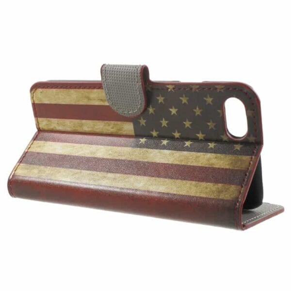 Iphone 7 - Pu Læder Pung Etui Cover Med Stand - Snavset Amerikansk Flag