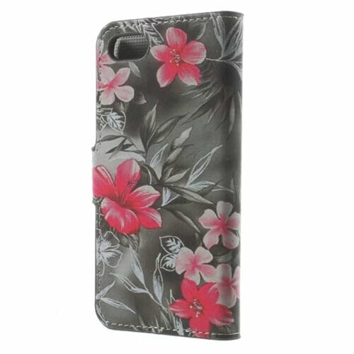Iphone 7 - Pu Læder Pung Etui Cover Med Stand - Røde Blomster