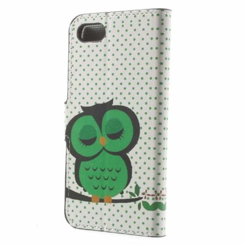 Iphone 7 – Pu Læder Pung Etui Cover Med Stand – Grøn Sovende Ugle