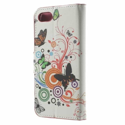 Iphone 7 - Pu Læder Pung Etui Cover Med Stand - Farverige Sommerfugle Og Cirkler