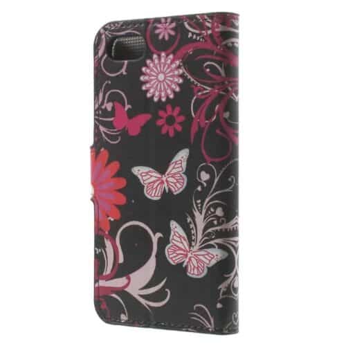 Iphone 7 - Pu Læder Pung Etui Cover Med Stand - Blomster Og Sommerfugle