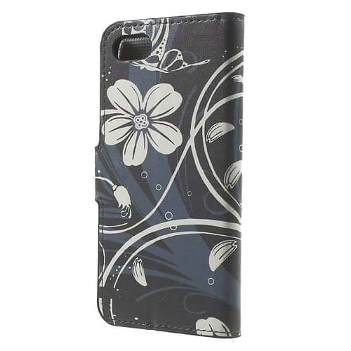 Iphone 7 - Pu Læder Pung Etui Cover Med Stand - Sommerfugl Og Blomst