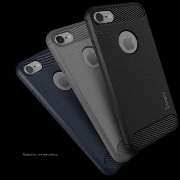 Iphone 7 - Ipaky Børstet Tpu Stødsikkert Cover Med Carbon Fiber - Grå