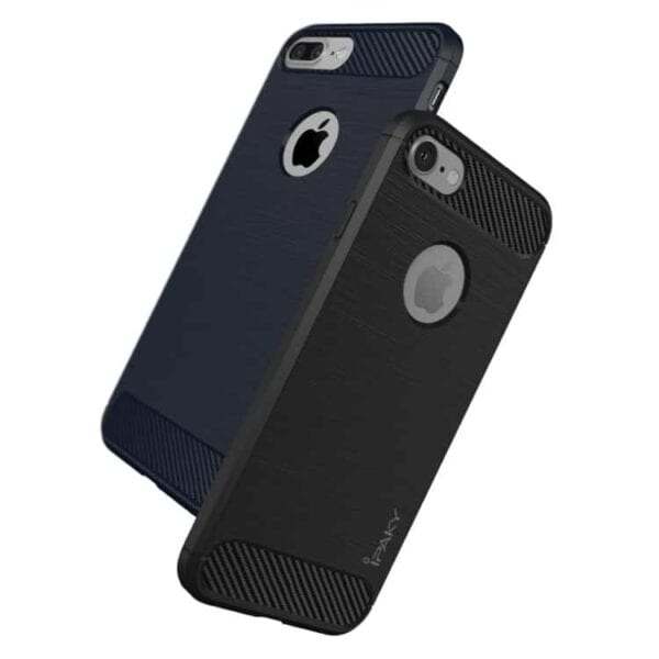 Iphone 7 - Ipaky Børstet Tpu Stødsikkert Cover Med Carbon Fiber - Grå