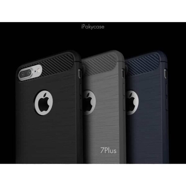 Iphone 7 - Ipaky Børstet Tpu Stødsikkert Cover Med Carbon Fiber - Grå