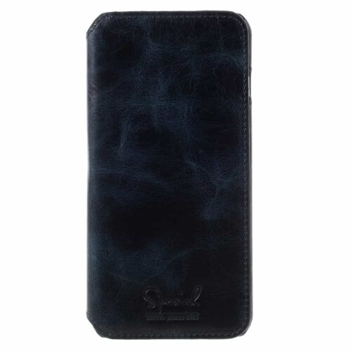 Iphone 7 Plus – Ægte Læder Flip Cover Med Kortslots – Mørkeblå