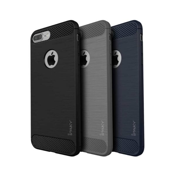 Iphone 8 Plus - Gummi Cover Med Børstet Kulfiber Look - Sort