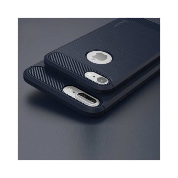 Iphone 8 Plus - Gummi Cover Med Børstet Kulfiber Look - Mørkeblå