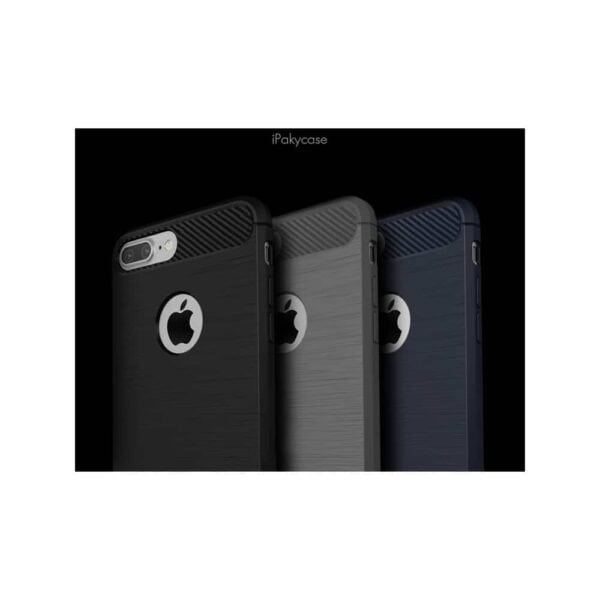 Iphone 8 Plus - Gummi Cover Med Børstet Kulfiber Look - Mørkeblå