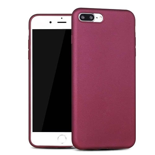 Iphone 8 Plus - Gummi Cover Med Mat Overflade - Vinrød