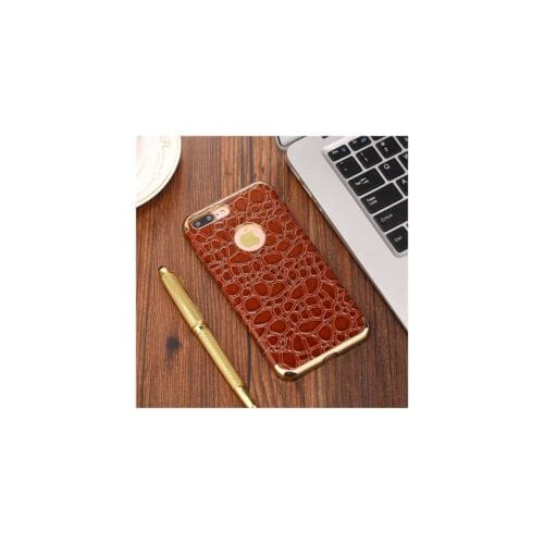 Iphone 8 Plus - Blødt Gummi Cover Med Krokodille Textil - Brun