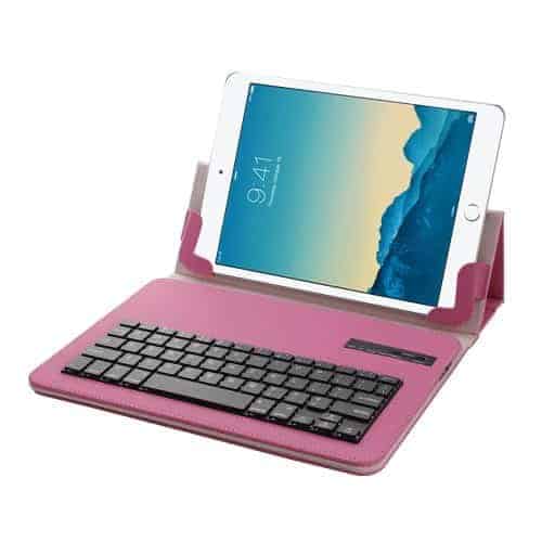 Dansk Bluetooth Tastatur Med Læder Etui Til Ipad Air 1 – Rosa