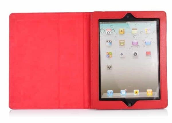 a red case with a tablet