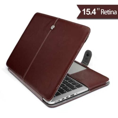 a laptop in a leather case