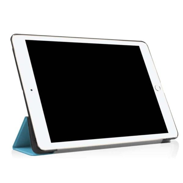 a white tablet with a blue cover