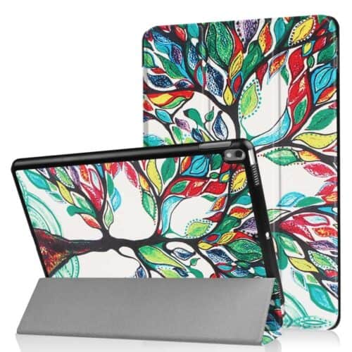 a tablet case with a colorful tree design