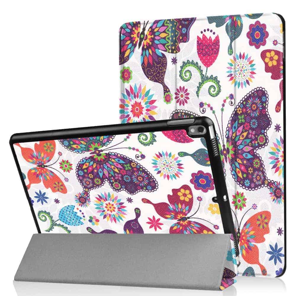Billede af iPad Pro 10,5 (2017) (A1701, A1709) - Printet Mønster Tri-fold kunstig Læder Cover med Stand - Farverige Sommerfugle og Blomster