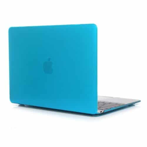 a blue laptop with a keyboard