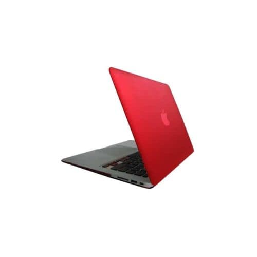 a red laptop with a white background