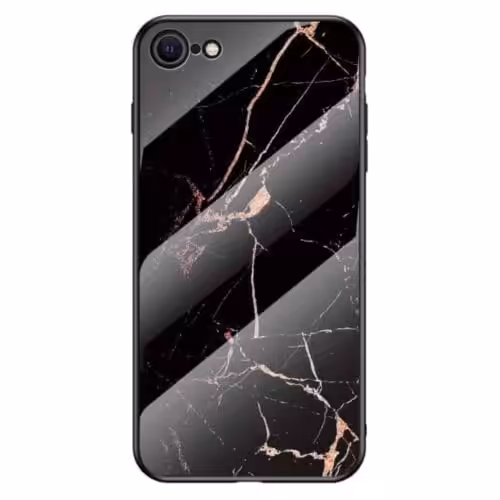 Smartphone med sort marmorcover og guldlinjer