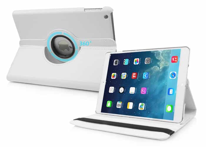 iPad Air (iPad 5) (A1474, A1475, A1476) - 360 Roterende Læder Flip Cover med Elastisk Bælte - Hvid