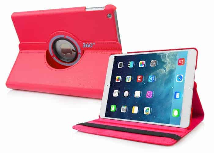 iPad Air (iPad 5) (A1474, A1475, A1476) - 360 Roterende Læder Flip Cover med Elastisk Bælte - Rød