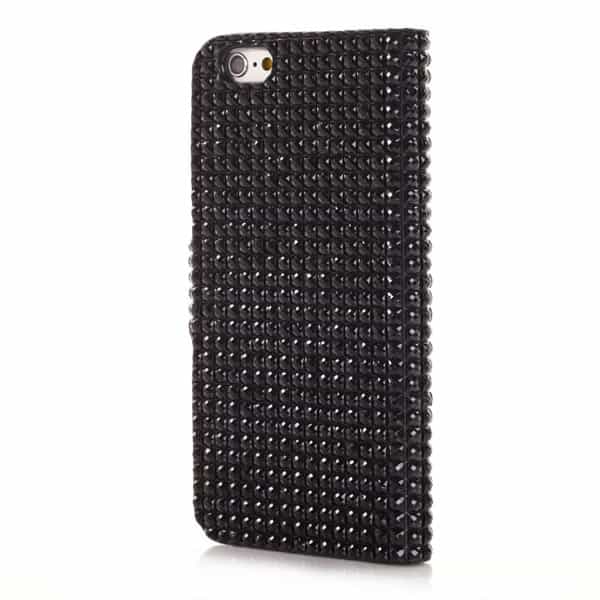 Iphone 6/6s - Bling Pu Læder Cover Med Rhinsten - Sort