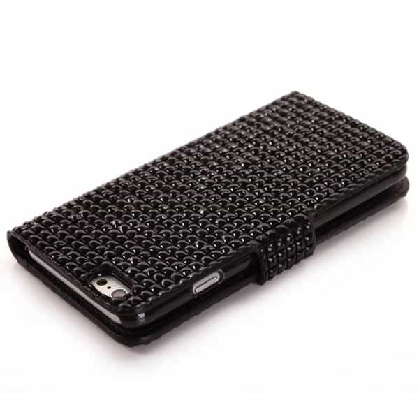 Iphone 6/6s - Bling Pu Læder Cover Med Rhinsten - Sort