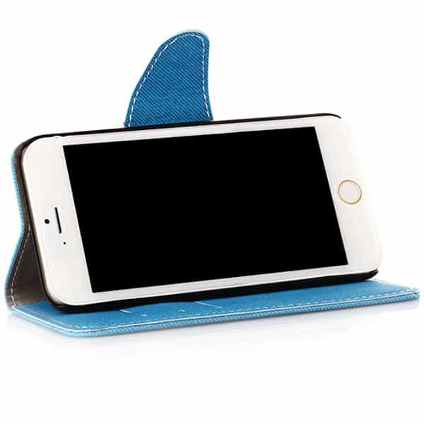 Iphone 6/6s  Plus - Magnetisk Pu Læder Cover Med Kort Slots Og Denim Fabric - Lyseblå