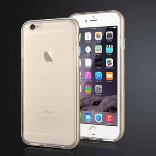 Iphone 6 - Transparent Tpu Etui Med Metal Bumper - Guldfarve