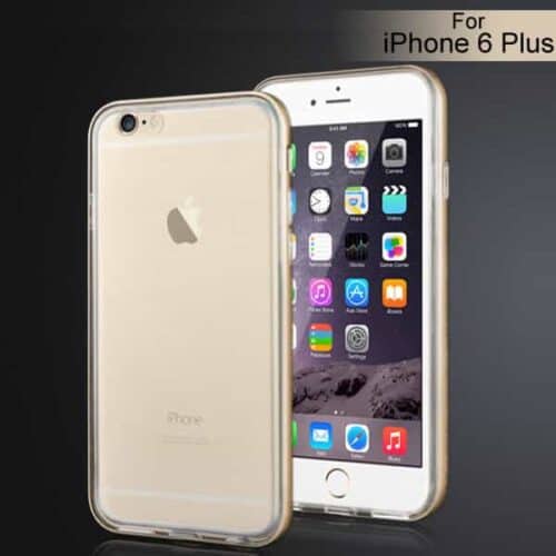 Iphone 6/6s Plus – Transparent Tpu Etui Med Metal Bumper – Guldfarve