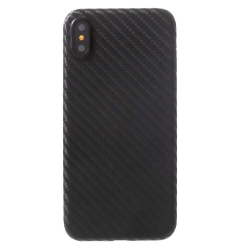 Iphone X - Ultratyndt Hard Plastik Cover Med Kulfiber Textil Look - Sort